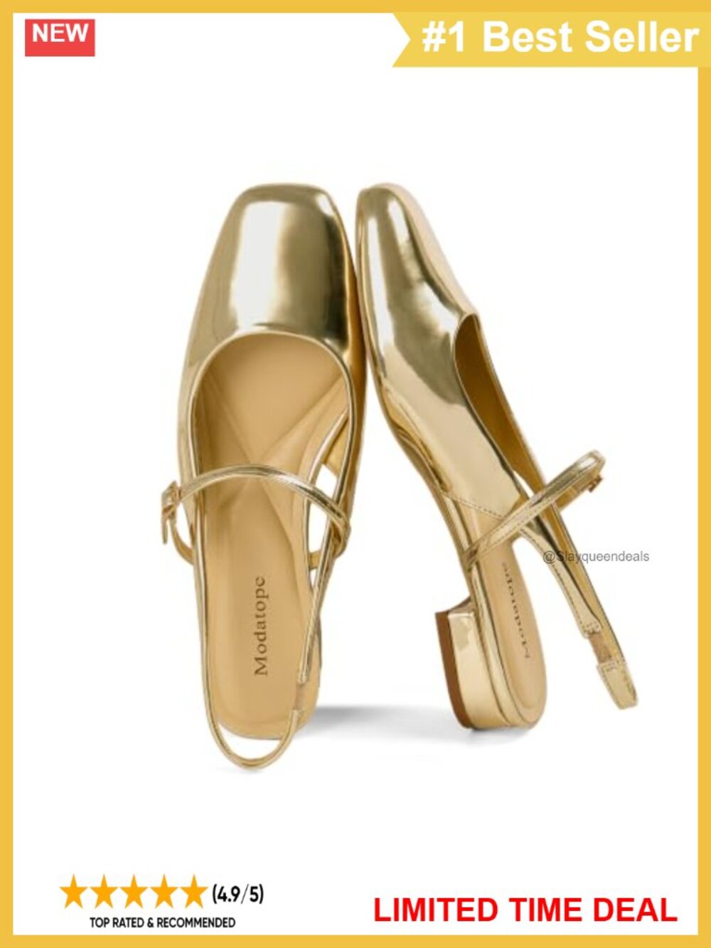 Mary Jane Slingback Flats Square Toe Low Block Heel
